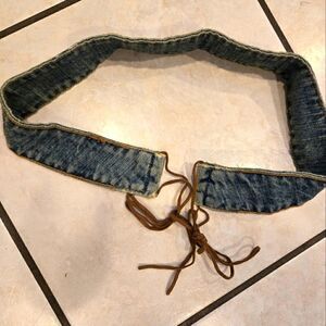 Vintage Denim Belt with Suede Fringe Ties